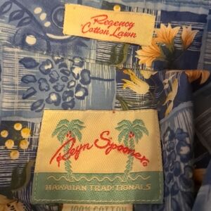 Vintage REYN SPOONER REGENCY Hawaiian Shirt Mens Large Blue Cotton Button
